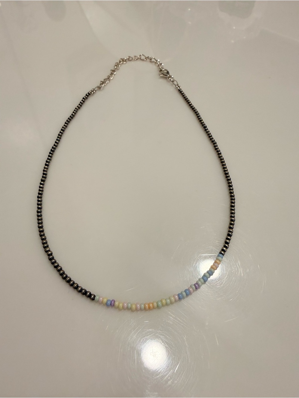 Navajo Style Sterling Silver Beaded Choker Necklace w/ Pastel Multicolor Accent